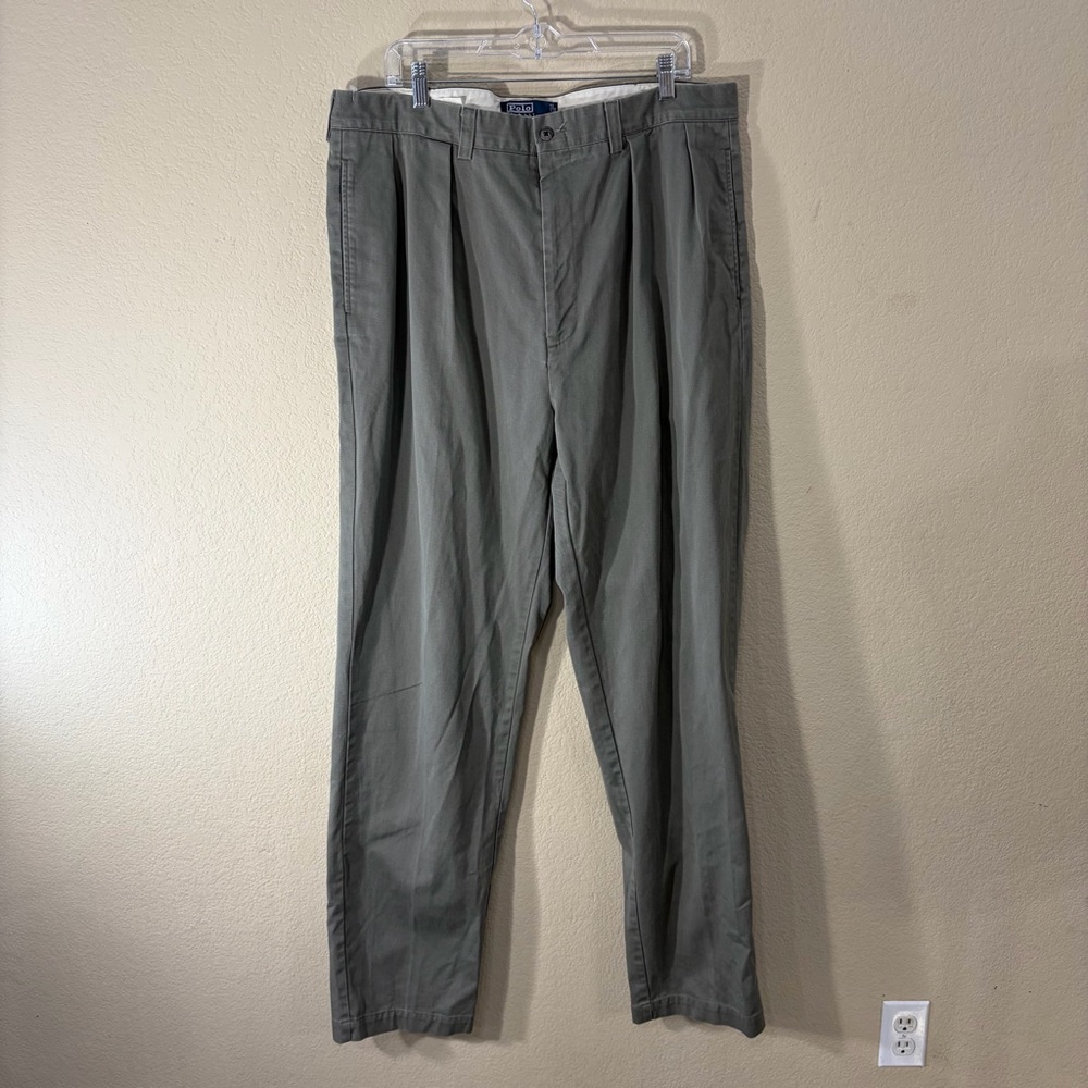 VTG Polo Ralph Lauren Pants Mens 38x34 Flat Front Chino Sage Green Tapered Comfy